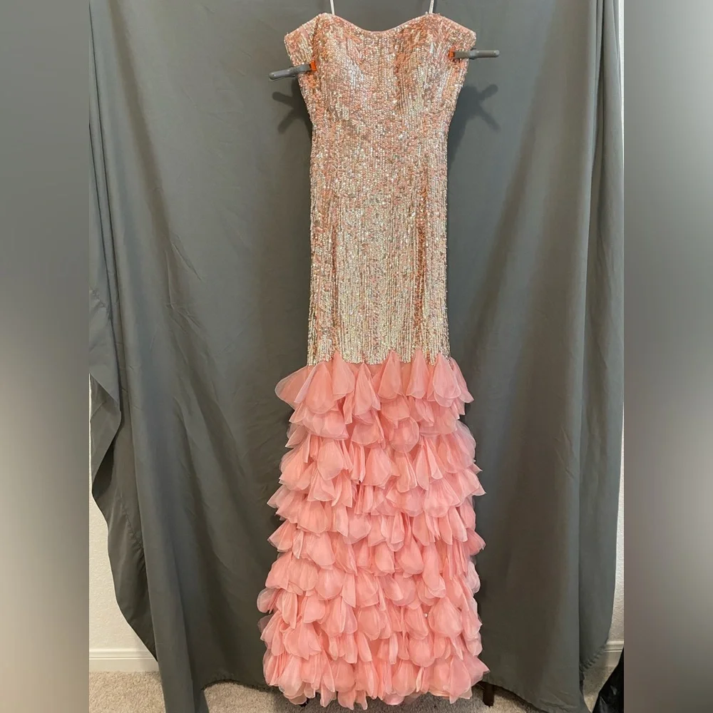 Vintage Sherri Hill Pink Sequin Silk Gown - Prom Homecoming Feather Train 4 Y2K - Picture 9 of 12